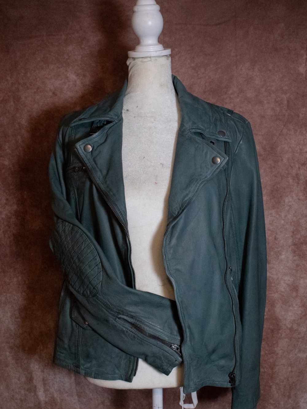 SIZE S Lucky Brand Teal/Sage Green Leather Moto Jacket